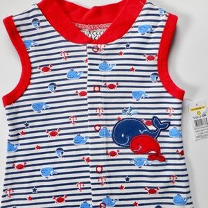 NWT Quacker Jack 3-6 Mo 6-9 Mo Whale Crab Baby Romper Red Stripe Jumper Cute